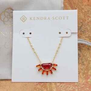 New Kendra Scott Orange Glass Samantha Sun Necklace Gold